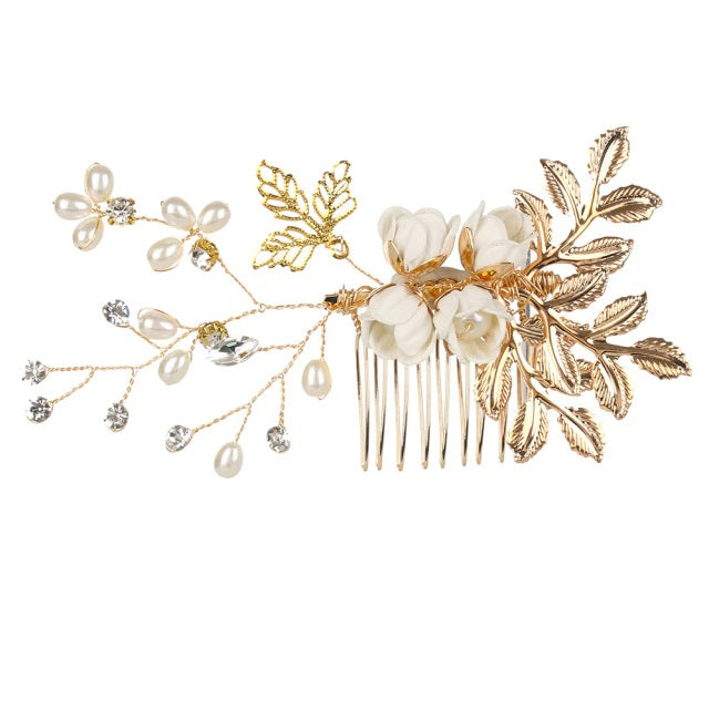 White Flower Bridal Hair Comb, Bridesmaid Floral White Hairpieces, Wedding White Flower Wire Hairpins - KaleaBoutique.com