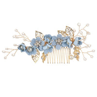 Blue Flower Bridal Hair Comb, Bridesmaid Floral Blue Hairpieces, Wedding Blue Flower Wire Hairpins - KaleaBoutique.com