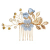 Blue Flower Bridal Hair Comb, Bridesmaid Floral Blue Hairpieces, Wedding Blue Flower Wire Hairpins - KaleaBoutique.com