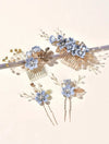 Blue Flower Bridal Hair Comb, Bridesmaid Floral Blue Hairpieces, Wedding Blue Flower Wire Hairpins - KaleaBoutique.com