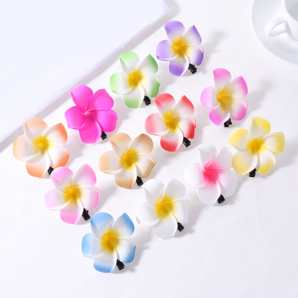 3 PC Plumeria Flower Hair Clip Set. Bridal Hawaii Plumeria Floral Hairclips, Bohemian Tropical Flower Hair Piece Set - KaleaBoutique.com