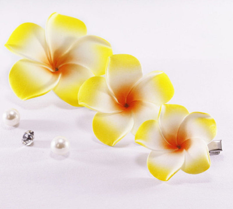 Plumeria Flower 3 PC Hair Clip Set, Various Sized Hawaiian Flower Fascinator, Bridal Getaway Floral Hairclips - KaleaBoutique.com