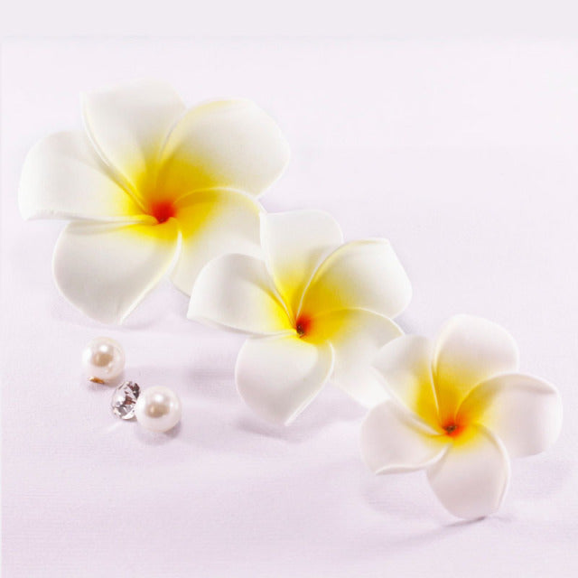 Plumeria Flower 3 PC Hair Clip Set, Various Sized Hawaiian Flower Fascinator, Bridal Getaway Floral Hairclips - KaleaBoutique.com