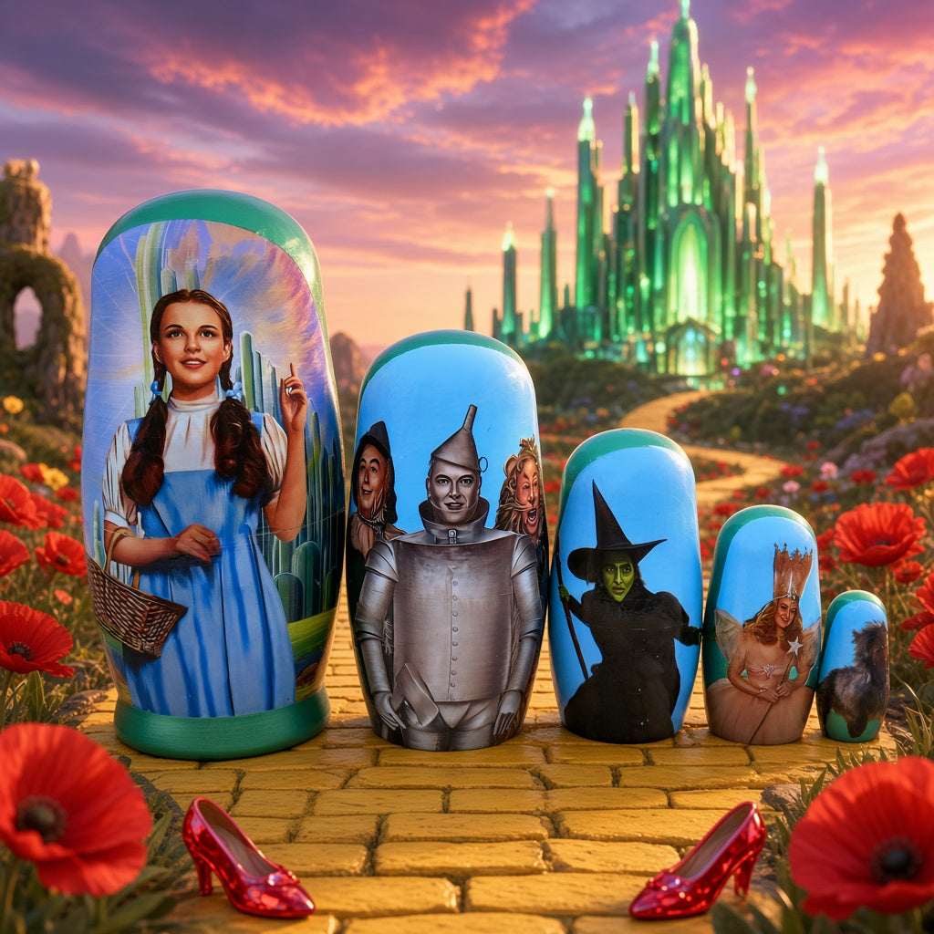 Wizard of Oz with Witch 5 Piece Nesting Dolls Set - Handcrafted Wooden Stacking Matryoshka Set - KaleaBoutique.com