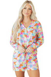 KaleaBoutique Comfortable Valentines Candy Heart V Neck Collared Tunic Shirt and Shorts 2pcs Pajama Set - KaleaBoutique.com