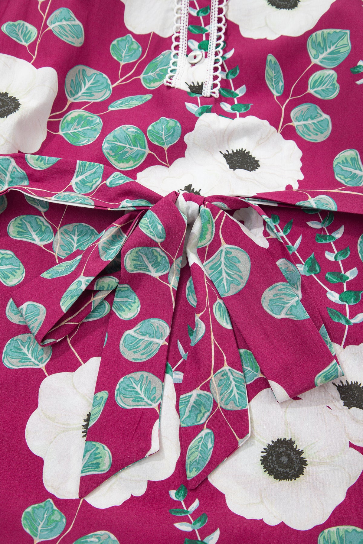 KaleaBoutique Stylish Floral Print Trimmed Short Puff Sleeve Mini Dress with Belt - KaleaBoutique.com