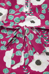 KaleaBoutique Stylish Floral Print Trimmed Short Puff Sleeve Mini Dress with Belt - KaleaBoutique.com