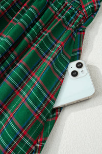 Tartan Plaid Square Neck Puff Sleeve Knot Waist Flared Midi Dress - KaleaBoutique.com
