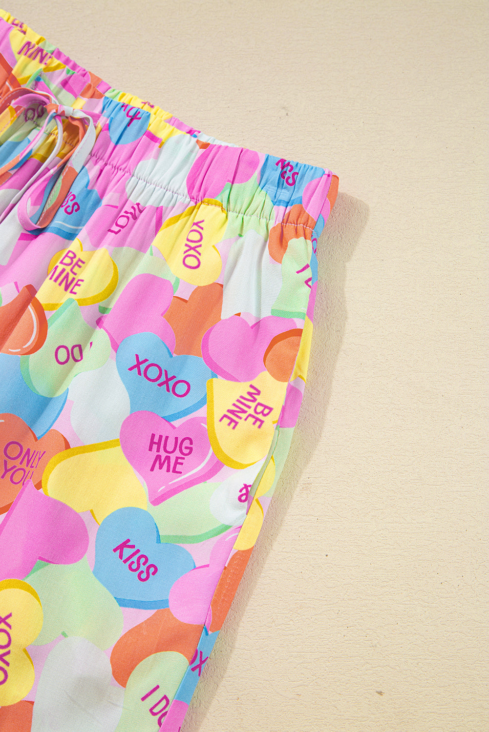 KaleaBoutique Comfortable Valentines Candy Heart V Neck Collared Tunic Shirt and Shorts 2pcs Pajama Set - KaleaBoutique.com