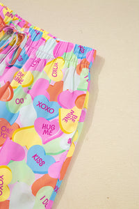 KaleaBoutique Comfortable Valentines Candy Heart V Neck Collared Tunic Shirt and Shorts 2pcs Pajama Set - KaleaBoutique.com