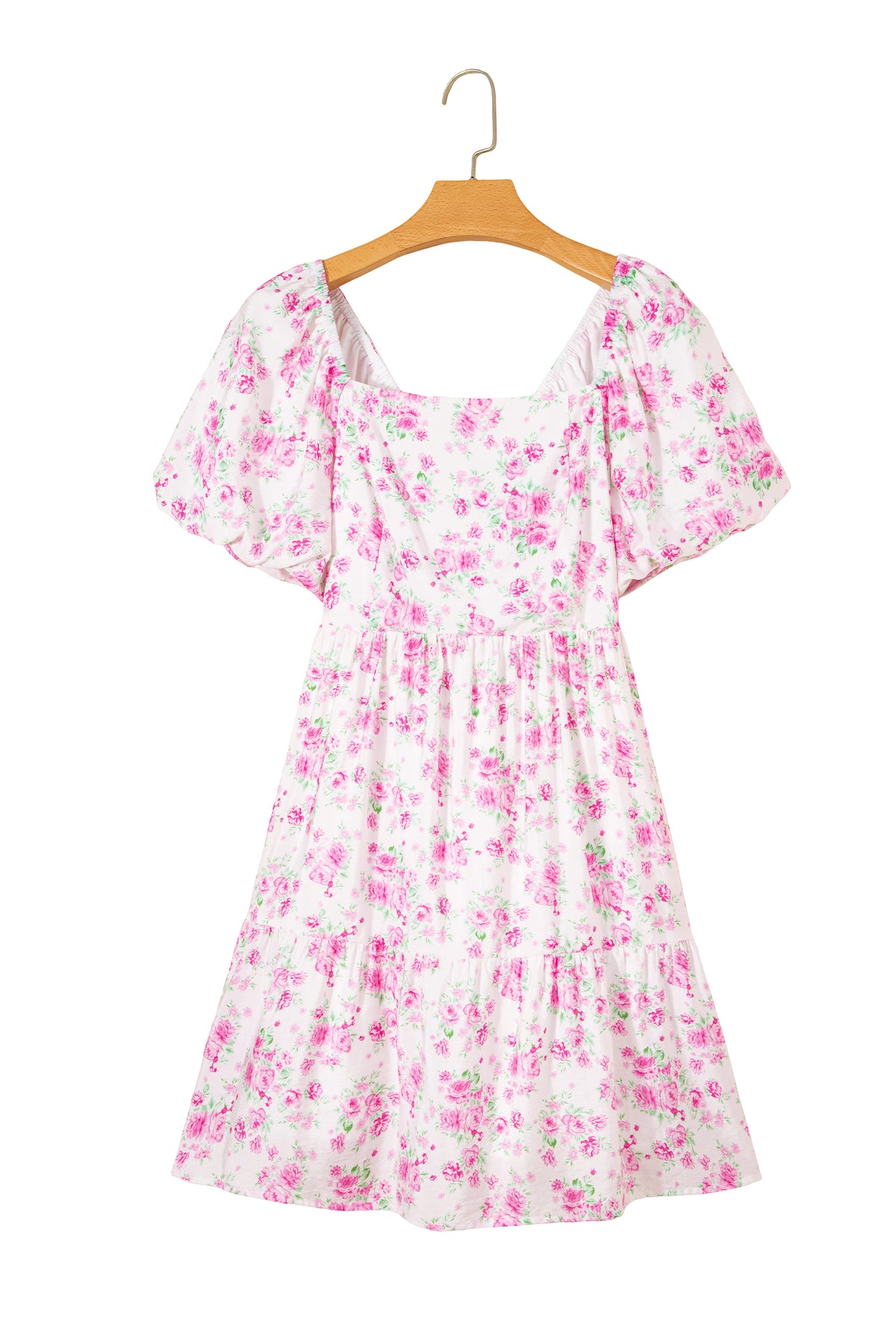 KaleaBoutique Stylish Floral Print Square Neck Ribbon Knot Back Cute Mini Dress - KaleaBoutique.com
