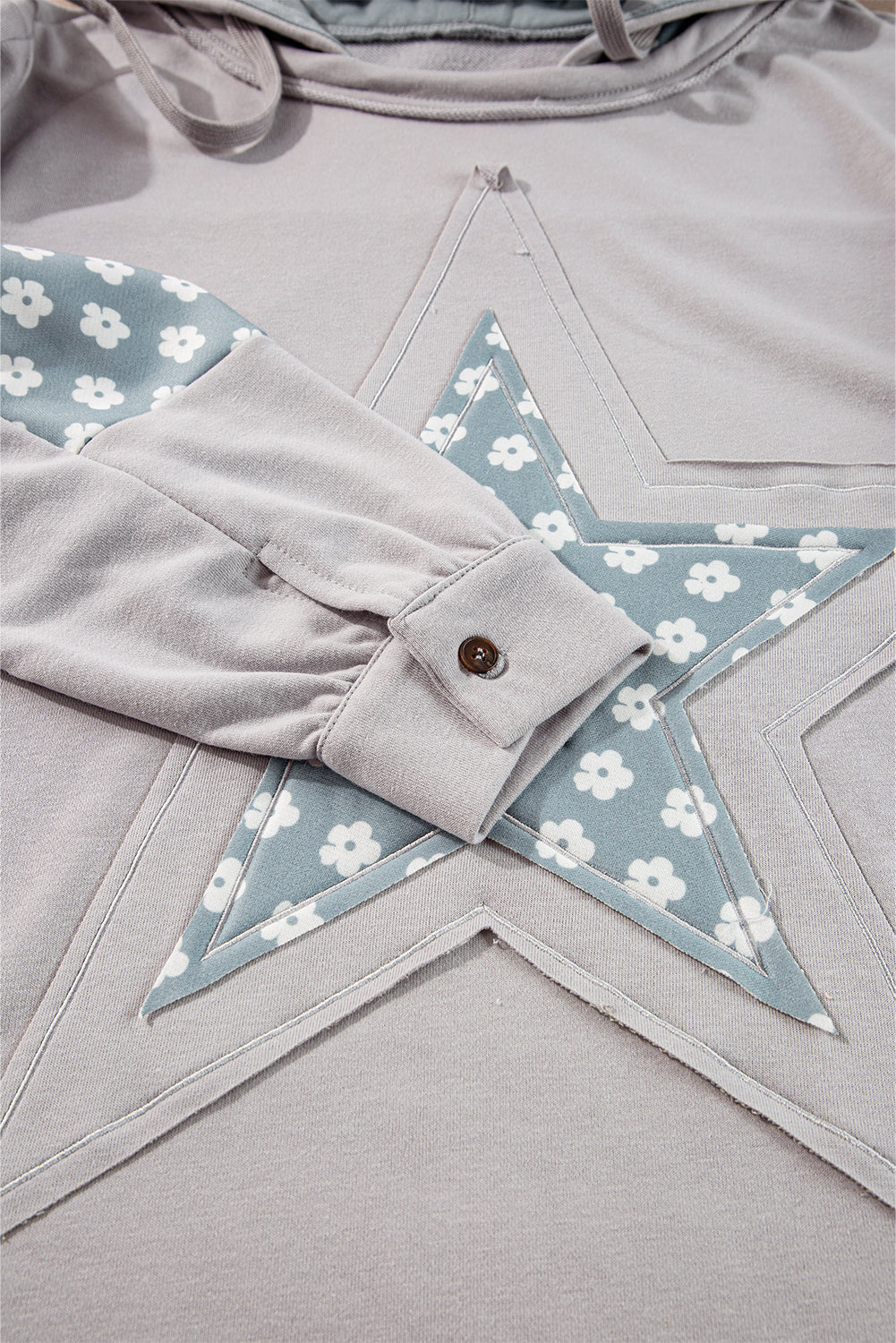 KaleaBoutique Floral Patchwork Star Pattern Drawstring Hoodie - KaleaBoutique.com