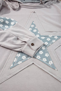 KaleaBoutique Floral Patchwork Star Pattern Drawstring Hoodie - KaleaBoutique.com