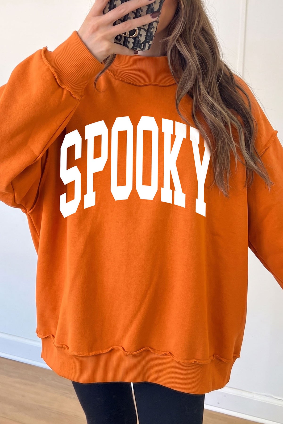Orange SPOOKY & BOO Reversible Mock Neck Halloween Sweatshirt - KaleaBoutique.com