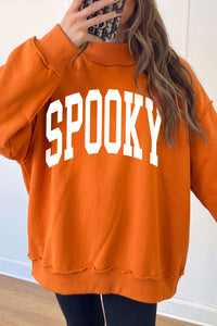 Orange SPOOKY & BOO Reversible Mock Neck Halloween Sweatshirt - KaleaBoutique.com