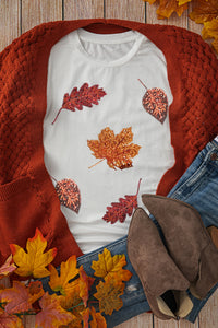 White Sequined Halloween Leaves T-Shirt