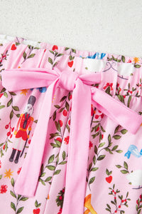 KaleaBoutique Comfortable Nutcracker Doll Christmas Print Ribbon Tie Waist Short 2pcs Pajama Set - KaleaBoutique.com