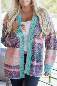 KaleaBoutique Stylish Color Block Striped Side Slit Open Front Cardigan - KaleaBoutique.com