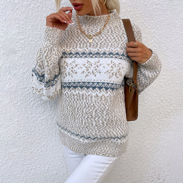Women's Snowflake Mock-Neck Pullover Sweater - KaleaBoutique.com