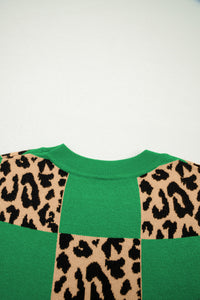 KaleaBoutique Stylish Leopard Checkerboard Short Sleeve Knit Sweater - KaleaBoutique.com