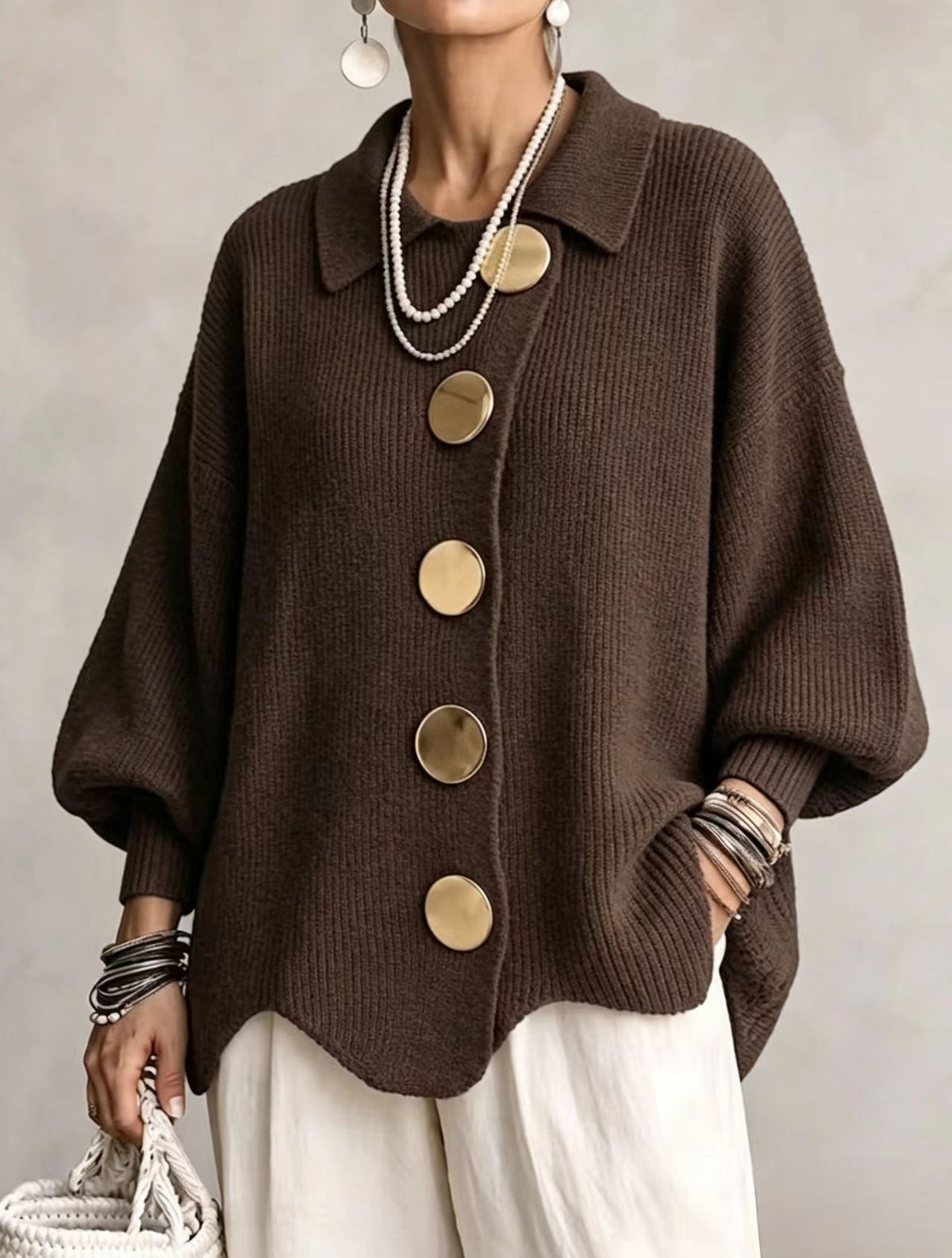 Button-down Cardigan Women's Fall Winter Lapel Button Knitted Jacket Long Sleeve Loose Fit Sweater Outerwear - KaleaBoutique.com