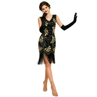 Women's Vintage V-Neck Sequin Tassel Evening Dress - KaleaBoutique.com