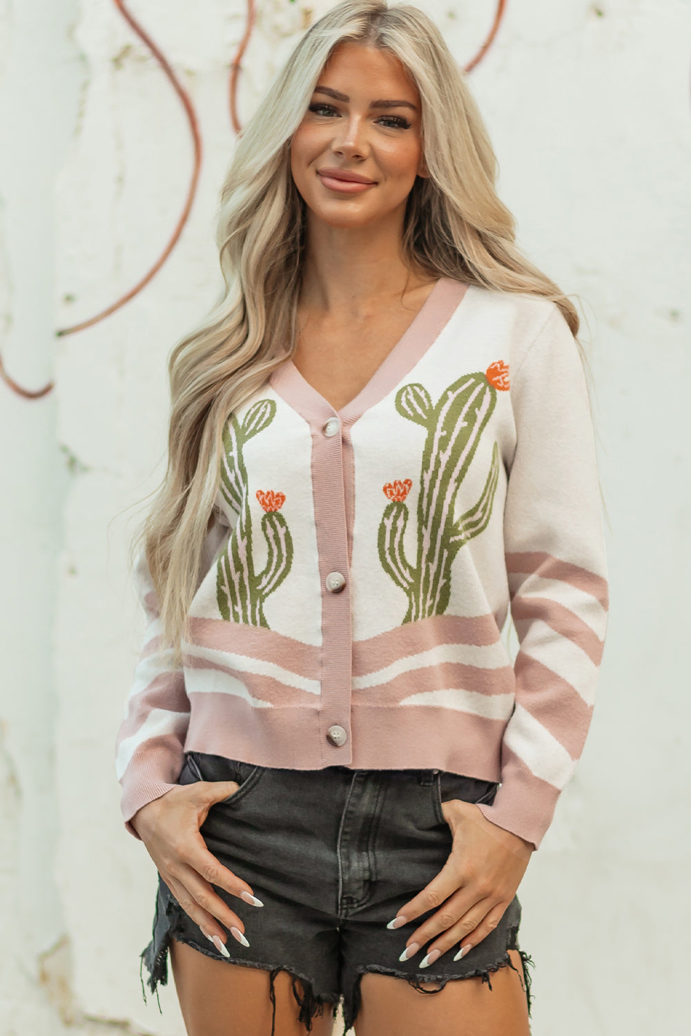 KaleaBoutique Stylish Desert Cactus Buttoned Front Sweater Cardigan - KaleaBoutique.com
