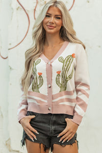 KaleaBoutique Stylish Desert Cactus Buttoned Front Sweater Cardigan - KaleaBoutique.com