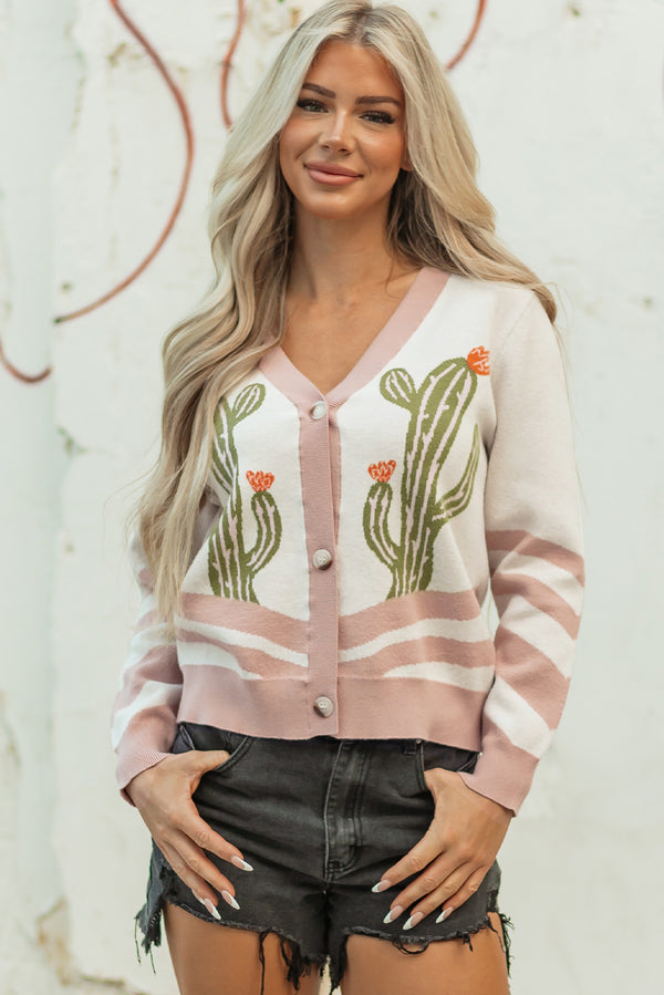 KaleaBoutique Stylish Desert Cactus Buttoned Front Sweater Cardigan - KaleaBoutique.com