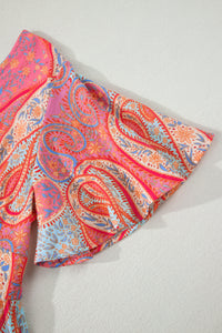 KaleaBoutique Comfortable Paisley Print V-Neck Short Sleeve Boho Maxi Dress with Ruffle Details - KaleaBoutique.com