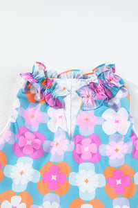 Floral Print Frilly Neck Sleeveless Tiered Maxi Dress - KaleaBoutique.com