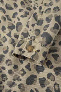 Retro Leopard Print Seam Detail Button Down Denim Jacket - KaleaBoutique.com