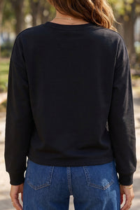 Black Glitter Ghost Halloween Long Sleeve Graphic Tee - KaleaBoutique.com