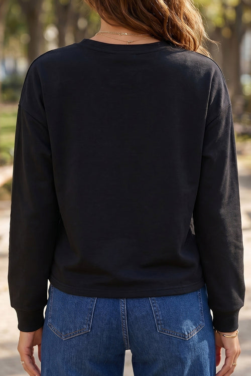Black Glitter Ghost Halloween Long Sleeve Graphic Tee - KaleaBoutique.com