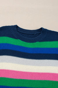 KaleaBoutique Rainbow Striped Crew Neck Drop Shoulder Sweater - KaleaBoutique.com
