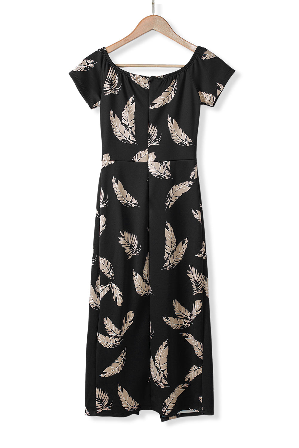 KaleaBoutique Stylish Black Pattern Print Off Shoulder Slit Bodycon Midi Dress - KaleaBoutique.com