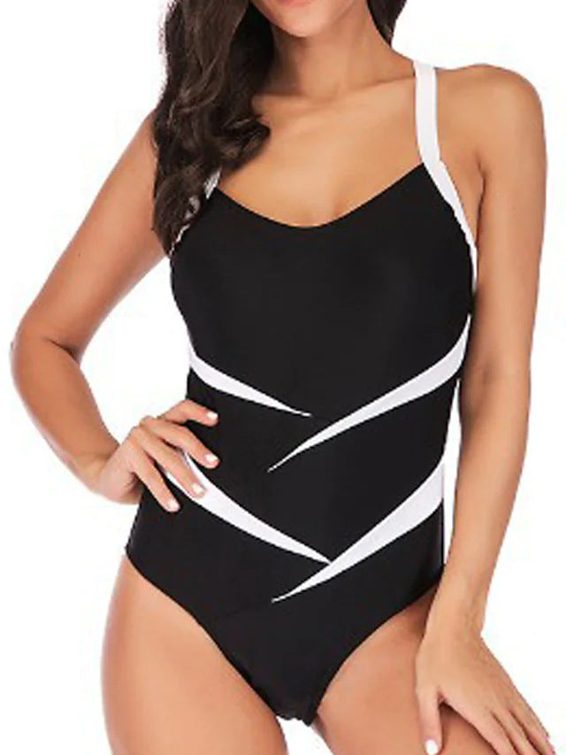 Women's Scoop-Neck Contrast Stripe One-Piece Swimsuit by Kalea Boutique - KaleaBoutique.com