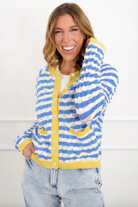 KaleaBoutique Comfortable Striped Colorblock Button Front Long Sleeve Loose Fit Knit Cardigan - KaleaBoutique.com