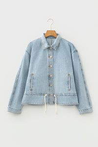 Draw-cord Hem Light Wash Denim Jacket - KaleaBoutique.com
