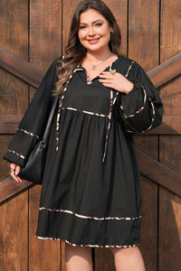 Black Plus Size Leopard Tie-Neck Long Sleeve Mini Dress - KaleaBoutique.com