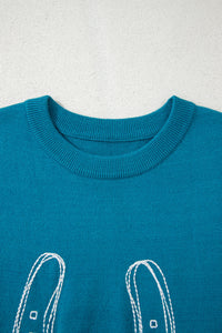 KaleaBoutique Comfortable Horse Shoe Embroidered Loose Short Sleeve Sweater - KaleaBoutique.com