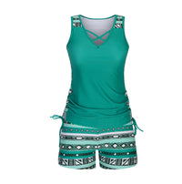 Women's Crisscross V-Neck Swim Top and Shorts 2 PC Tankini Set - KaleaBoutique.com