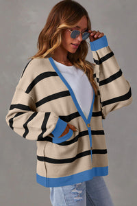 Colorblock Drop Shoulder Buttoned Loose Cardigan - KaleaBoutique.com