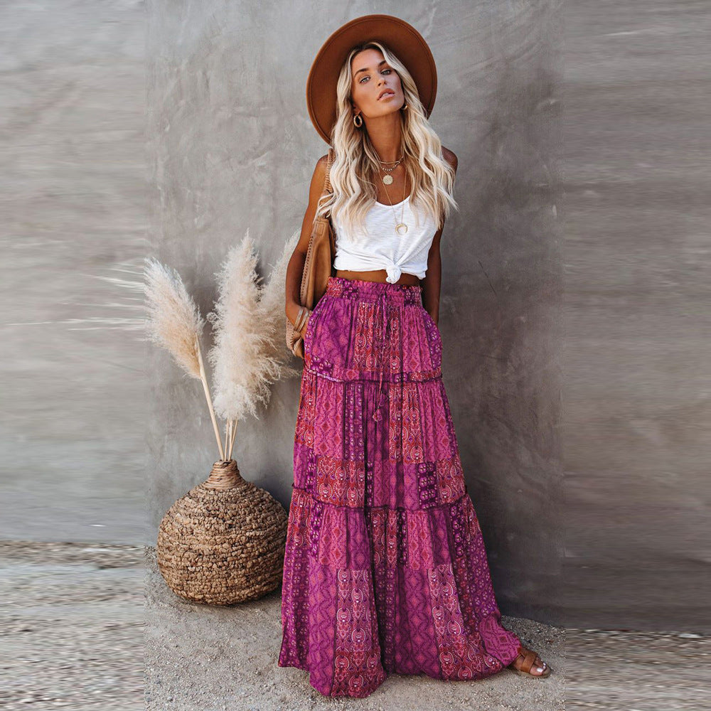 Women's Boho High-Waist Tiered Print Maxi Skirt - KaleaBoutique.com