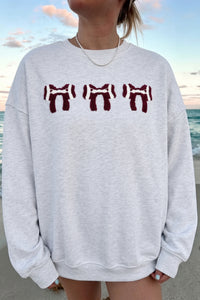 KaleaBoutique Comfortable Chenille Embroidered Rugby Bow Game Day Oversized Sweatshirt - KaleaBoutique.com
