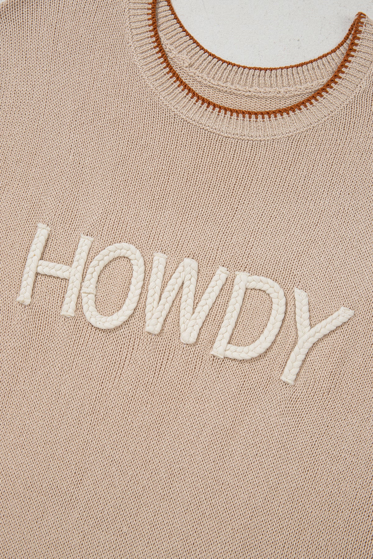 KaleaBoutique Stylish Contrast Trim Short Sleeve Knit HOWDY Western Sweater - KaleaBoutique.com