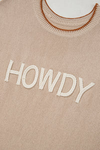 KaleaBoutique Stylish Contrast Trim Short Sleeve Knit HOWDY Western Sweater - KaleaBoutique.com