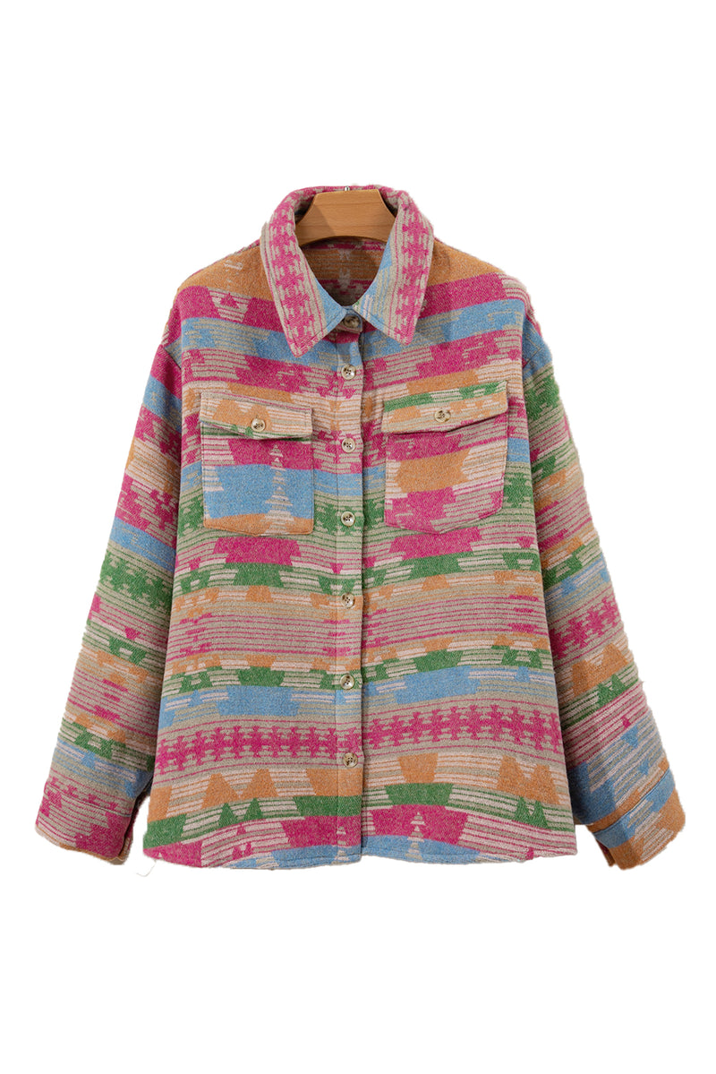KaleaBoutique Plus Size Aztec Printed Flap Pocket Shacket - KaleaBoutique.com