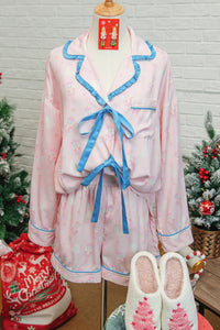 KaleaBoutique Stylish Bow Tie Front Christmas Nutcracker Long Sleeve Shirt Shorts Pajama Set - KaleaBoutique.com