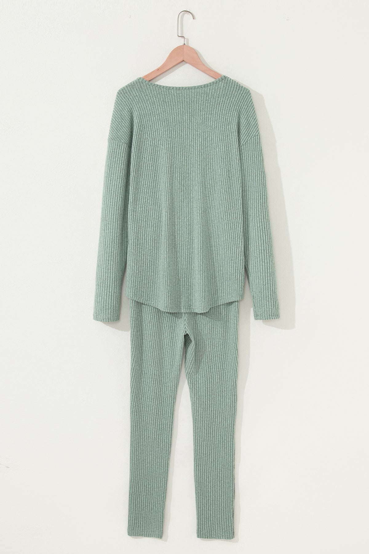 KaleaBoutique Comfortable Ribbed Notched Neck Knit Long Sleeve Leggings Two Pieces Lounge Set - KaleaBoutique.com
